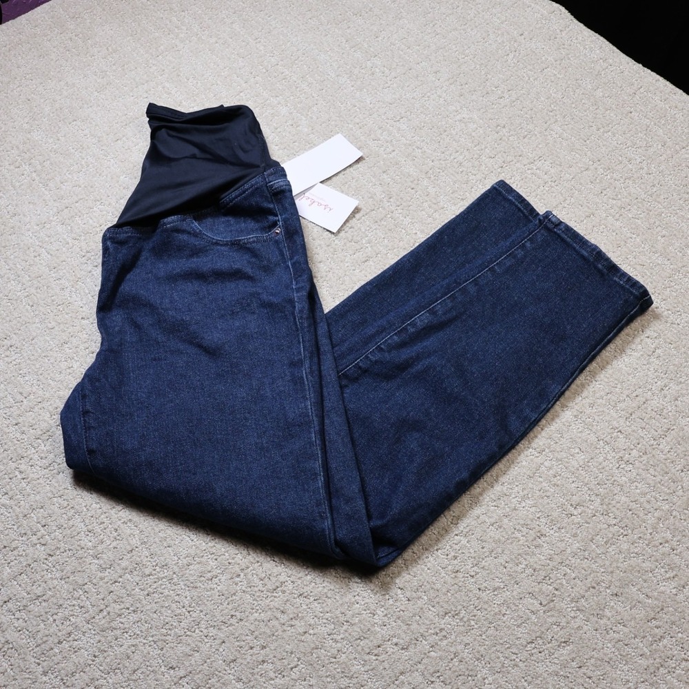 Isabel Maternity Ingrid & Isabel 80s Slim Jeans Dark Indigo 6 28 NWT